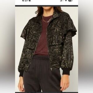 Current Air Animal Print Ruffle Bomber Jacket Size S EUC